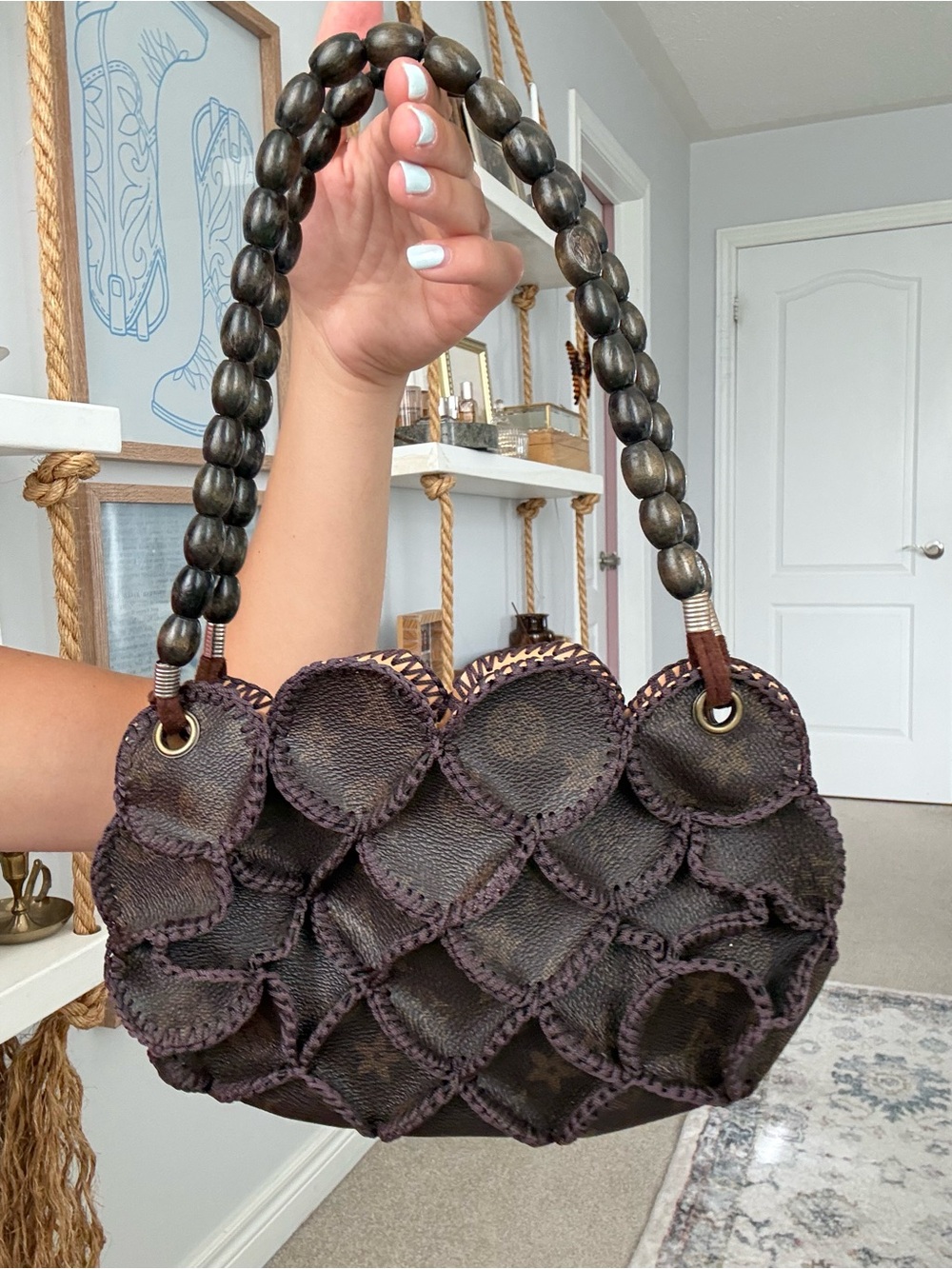 LV Dark Brown Woven Circle-Detail Shoulder Bag